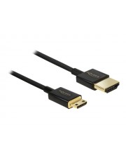 Delock Slim Premium HDMI mit Ethernetkabel mini M bis M 2 m Dreifachisolierung Schwarz (84778)