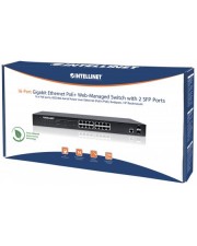 Intellinet Gigabit Ethernet PoE+ Web-Managed Switch with 2 SFP Ports verwaltet 16 x 10/100/1000 + 2 x Desktop an Rack montierbar 374 W (561198)