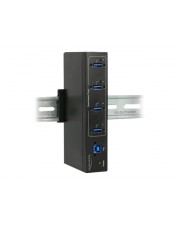 Delock Externer USB 3.0 Industrie Hub 4x Typ-A Kabel Digital/Daten Strom/Netzteil Stromkabel 1 m 3-polig Schwarz (63309)