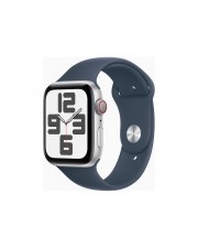 Apple Watch SE GPS + Cellular 44 mm Aluminium Silber intelligente Uhr mit Sportband Flouroelastomer Storm Blue Bandgre: M/L 32 GB Wi-Fi LTE Bluetooth 4G 33 g (MRHJ3QF/A)