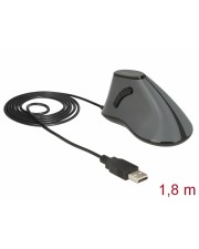 Delock Vertikale Maus ergonomisch Fr Rechtshnder optisch 5 Tasten kabelgebunden USB Grau Schwarz retail (12527)