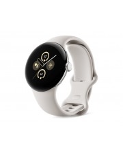 Google Pixel Watch 2 Polished silver aluminum intelligente Uhr mit Active Armband Flouroelastomer porcelain Bandgre: S/L 32 GB Wi-Fi NFC Bluetooth 31 g (GA05031-DE)