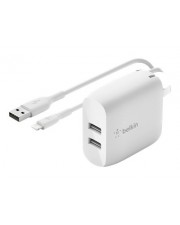 Belkin charg secteur double USB-A cble 1m LGHT 24W blanc