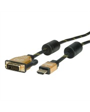 ROLINE Gold Videokabel Dual Link HDMI / DVI DVI-D M bis M 1 m abgeschirmt Schwarz 4K Untersttzung