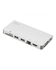 DIGITUS USB Type C Multiport Travel Dock 8 Port 4K HDMI VGA 2x USB-C USB3.0 RJ45 MicroSD Silber