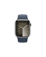 Apple Watch S9 Edelstahl Cellular 41mm Silber Sportarmband Sturmblau S/M